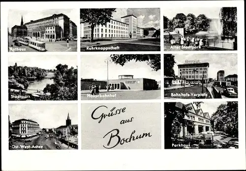 Ak Bochum, Rathaus, Stadtpark, Bahnhof, Ruhrknappschaft, Parkhaus