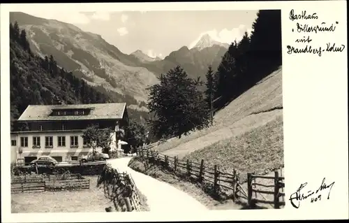 Ak Brandberg im Zillertal in Tirol, Gasthaus Zillergrund mit Brandberg Kolm, Fotograf Hans Hruschka