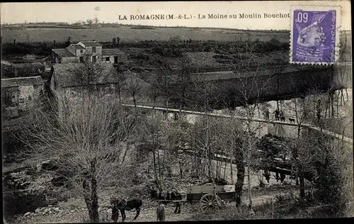 Ak La Romagne Maine et Loire, La Moine au Moulin Bouchot