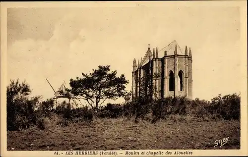 Ak Les Herbiers Vendée, Moulin et Chapelle des Alouettes