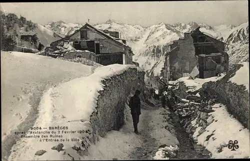 Ak Barèges Hautes Pyrénées, Apres l'Avalanche, Ensemble des Ruines et l'Entree de la Ville