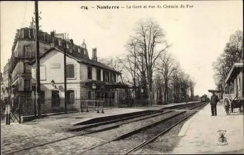 Ak Nanterre Hauts de Seine, La Gare et rue du Chemin de Fer