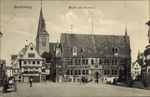 Ak Quedlinburg im Harz, Markt, Rathaus, Handlung J. Probstein