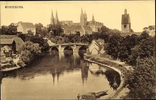 Ak Merseburg, Wasserpartie vor der Waterloobrücke