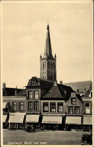 Ak Steenwijk Steenwijkerland Overijssel, Markt met toren