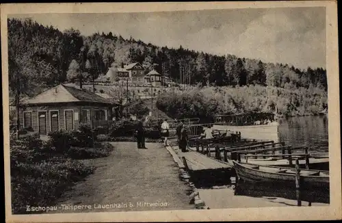 Ak Lauenhain Mittweida, Zschopau Talsperre, Gasthaus, Anleger