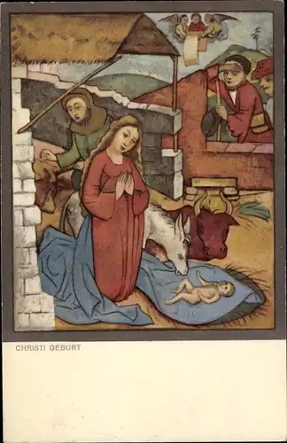 Künstler Ak Saanen Kanton Bern, Fresken in der Kirche, Christi Geburt