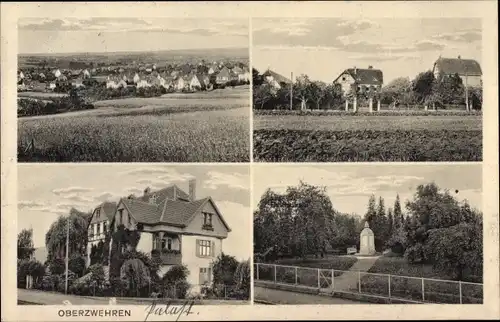 Ak Oberzwehren Kassel in Hessen, Denkmal, Blick auf den Ort, Straßenpartie