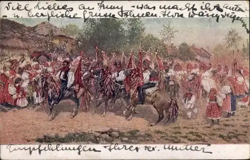 Künstler Ak Menschen in tschechischer Tracht, Fest, Festzug