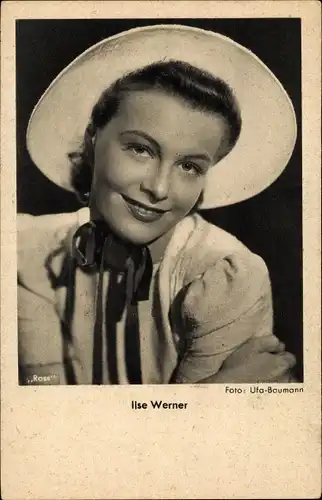 Ak Schauspielerin Ilse Werner, Portrait, Hut, UFA Film, Ross