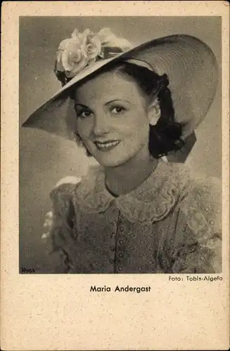 Ak Schauspielerin Maria Andergast, Portrait, Hut