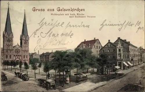 Ak Gelsenkirchen im Ruhrgebiet, Moltkeplatz, katholische Kirche, Bochumer Straße