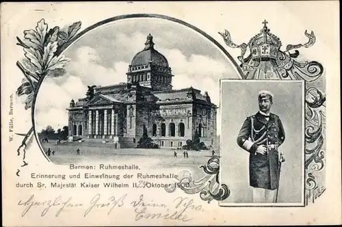 Ak Barmen Wuppertal in Nordrhein Westfalen, Ruhmeshalle, Kaiser Wilhelm II. von Preußen in Uniform