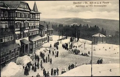 Ak Oberhof im Thüringer Wald, Sportleben auf dem Denkmalsplatz, Schlittengespann