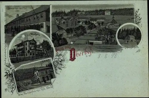 Mondschein Litho Oberhof im Thüringer Wald, Obere Schweizerhütte, Kurhaus, Bahnhof, Gasthof