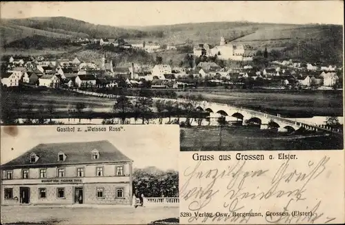 Ak Crossen an der Elster Thüringen, Gasthof zum Weißen Ross, Blick auf den Ort