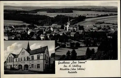 Ak Möschlitz Schleiz im Vogtland Thüringen, Gasthaus Zur Sonne, Blick auf den Ort