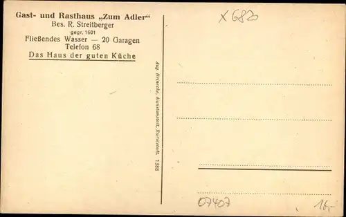 Ak Rudolstadt in Thüringen, Gasthaus zum Adler, Posthalterei