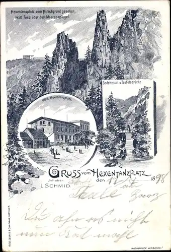 Litho Thale im Harz, Hexentanzplatz, Hotel, Bodekessel, Teufelsbrücke