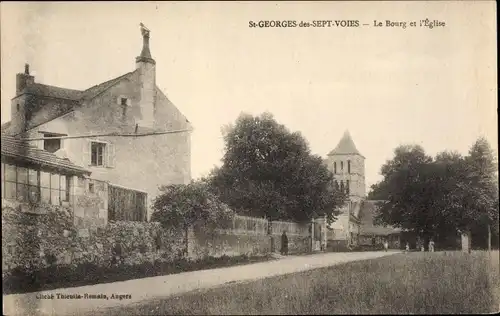 Ak Saint Georges des Sept Voies Maine et Loire, Le Bourg et l'Eglise