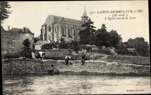 Ak Sainte Gemmes sur Loire Maine et Loire, L'Eglise vue de la Loire