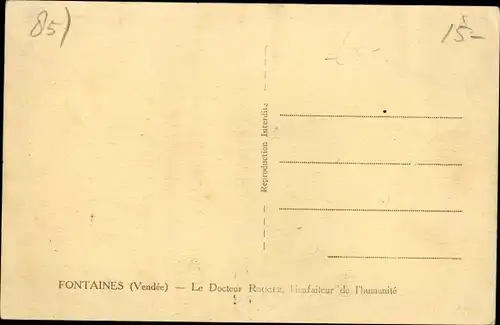 Ak Fontaines Vendée, Le Docteur Rouger, Arzt