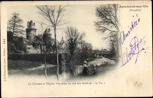 Ak Apremont sur Vie Vendée, Le Chateau et l'Eglise