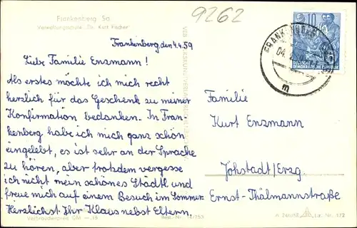 Ak Frankenberg an der Zschopau Sachsen, Verwaltungsschule Dr. Kurt Fischer