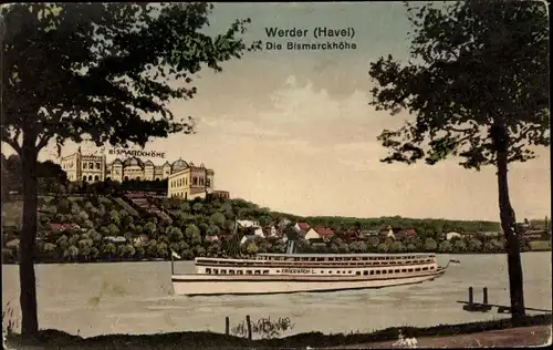 Ak Werder Havel, Bismarckhöhe mit Dampfer Friedrich I.