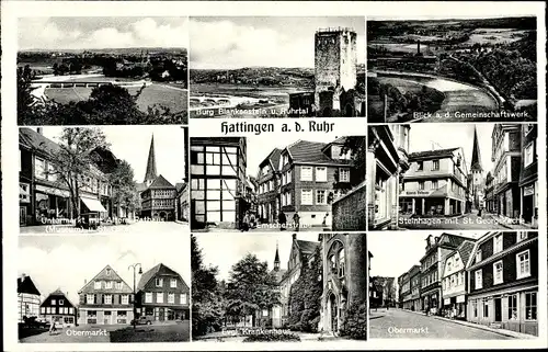 Ak Hattingen an der Ruhr, Obermakt, Ev. Krankenhaus, Steinhagen, St. Georgskirche, Burg