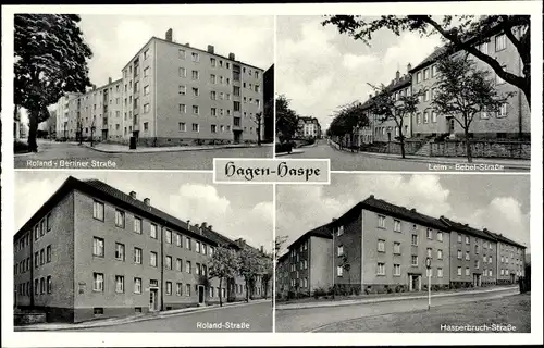 Ak Haspe Hagen Westfalen, Rolandstraße, Berliner Straße, Hasperbruchstraße, Bebelstraße, Wohnblöcke