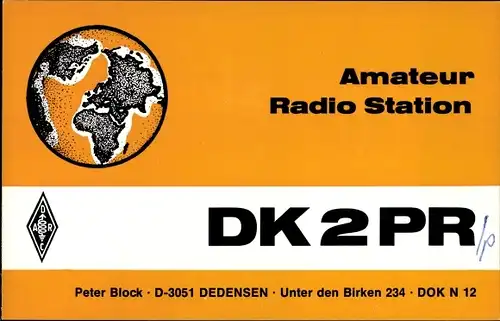 Ak QSL Funkerkarte DK2PR, Peter Block, Unter den Birken 234, Dedensen Seelze in Niedersachsen