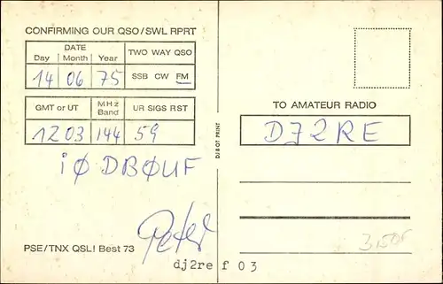 Ak QSL Funkerkarte DK2PR, Peter Block, Unter den Birken 234, Dedensen Seelze in Niedersachsen