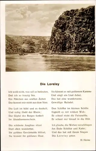 Gedicht Ak Die Loreley, H. Heine, Loreleyfelsen und St. Goarshausen