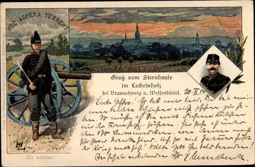 Künstler Litho Lechelnholz Braunschweig, Wolfenbüttel, Artillerie, Sternhaus, Soldat mit Geschütz