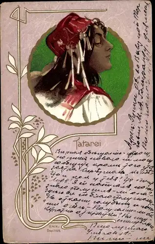 Künstler Ak Tatarei, Frauenportrait