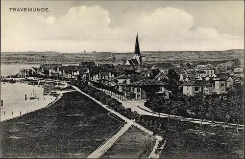 Ak Ostseebad Travemünde Lübeck, Totalansicht der Ortschaft