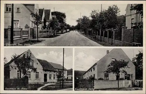 Ak Zinsdorf Uebigau Wahrenbrück, Gasthaus, Dorfstraße, Kaufmann Selig