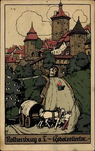 Steindruck Ak Rothenburg ob der Tauber Mittelfranken, Kobolzellertor