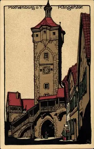 Steindruck Ak Rothenburg ob der Tauber Mittelfranken, Klingentor