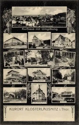 Ak Bad Klosterlausnitz in Thüringen, Kurhaus, Hotel Herzog Ernst, Bahnhof, Klosterteich