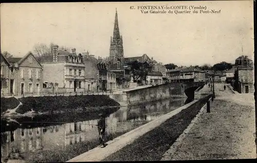 Ak Fontenay le Comte Vendée, Vue Generale du Quartier du Pont Neuf