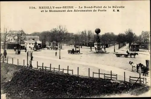 Ak Neuilly sur Seine Hauts de Seine, Le Rond Point de la Révolte et le Monument des Aéronautes