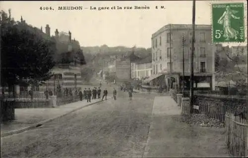 Ak Meudon Hauts de Seine, La gare et la rue Banes