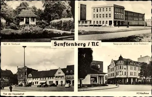 Ak Senftenberg Niederlausitz, Stadtpark, HO Kaufhaus, Schule Ernst Thälmann, Pl. d. Freundschaft