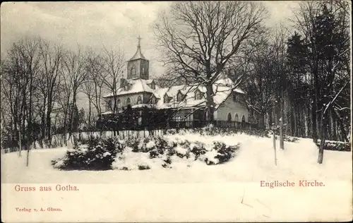 Ak Gotha in Thüringen, Englische Kirche im Winter