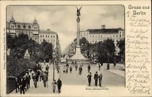 Ak Berlin Kreuzberg, Partie auf den Belle Alliance Platz, Denkmal, Passanten