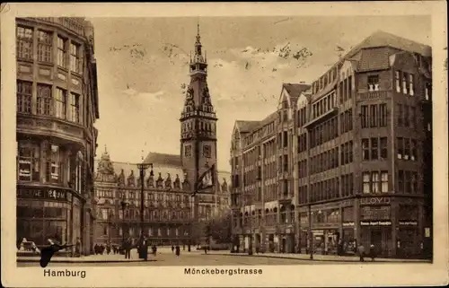 Ak Hamburg, Blick auf das Rathaus, Mönckebergstraße, Geschäft Lloyd