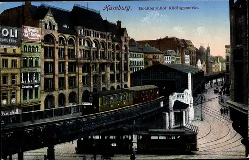 Ak Hamburg, Hochbahnhof Rödingsmarkt, Straßenbahn