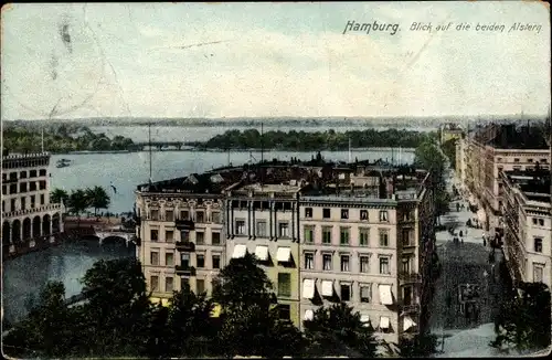 Ak Hamburg Mitte Altstadt, Blick auf die beiden Alstern